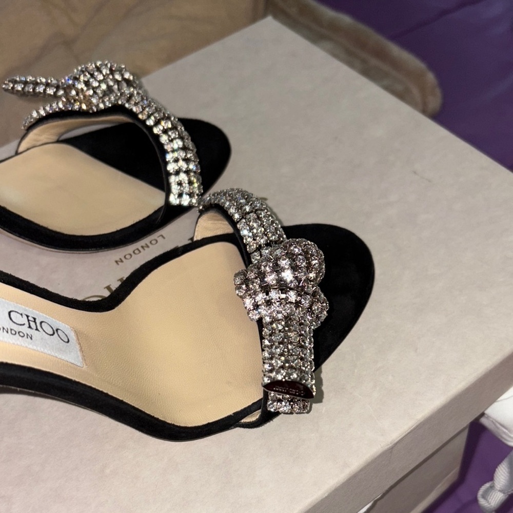 Jimmy Choo Black and Silver Heels with Crystal Embellishments - Picture 8 of 9